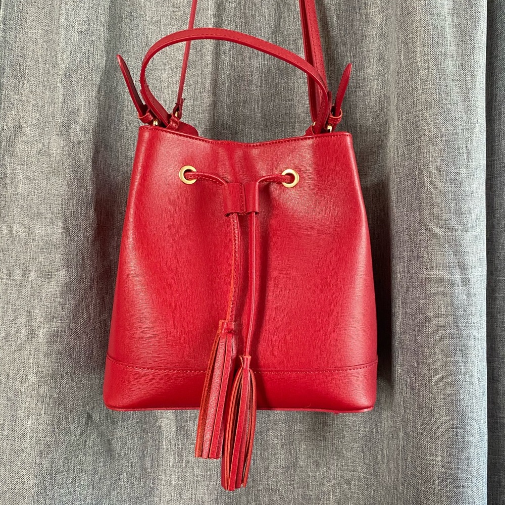 Red Leather Bucket Bag